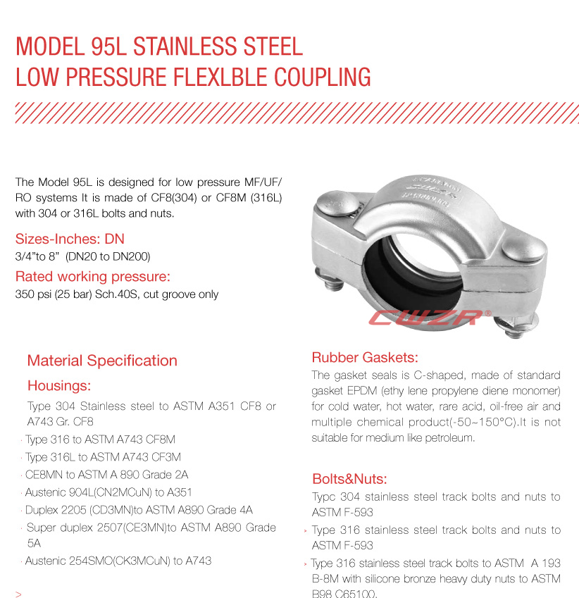 Model 95L Stainless Steel Low Pressure Flexlble Coupling